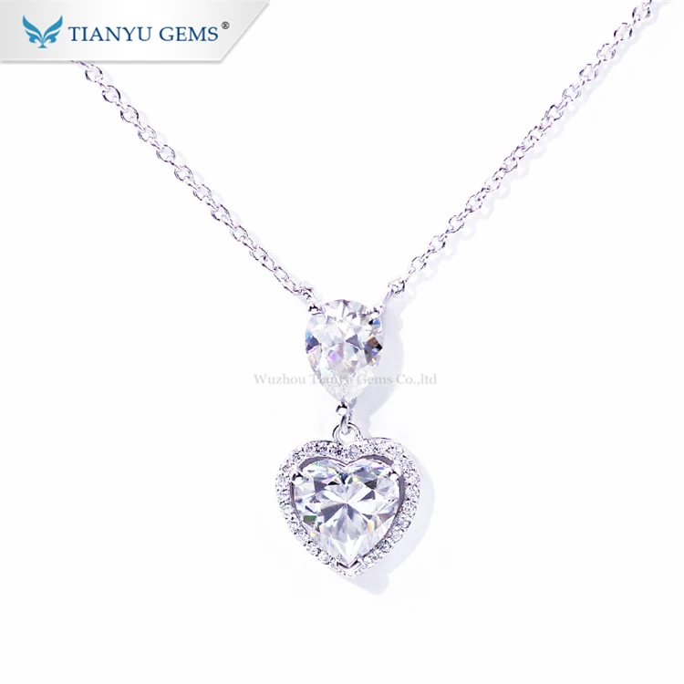 

Tianyu fashion jewelry chain wholesale heart shape 925 sterling silver gold plated moissanite necklace pendant