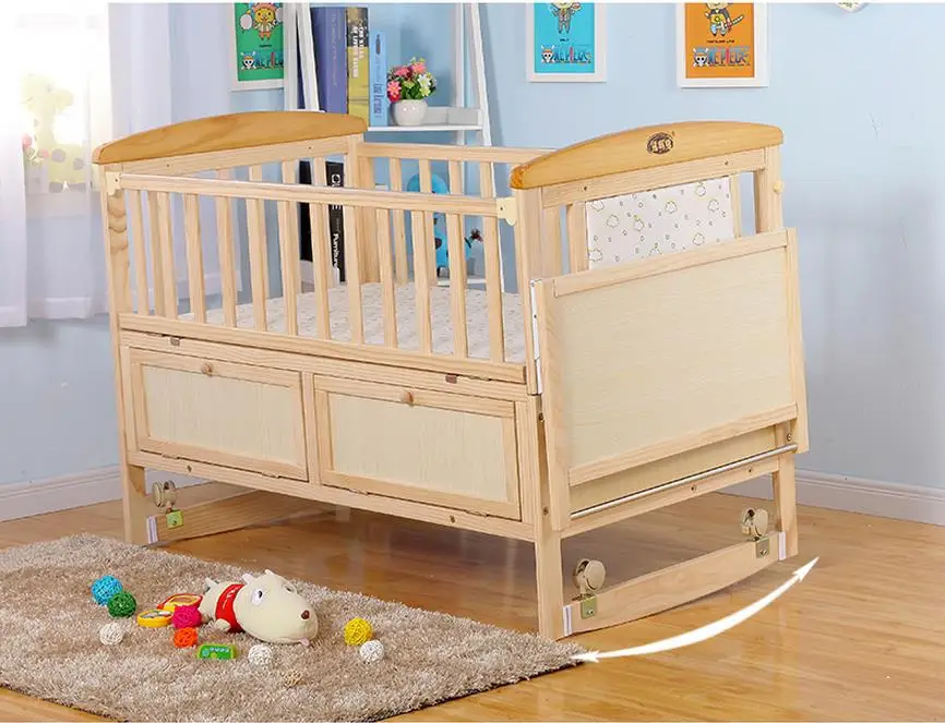 2018multifunction Solid Pine Wood Baby Crib Rocker/baby Swing Crib