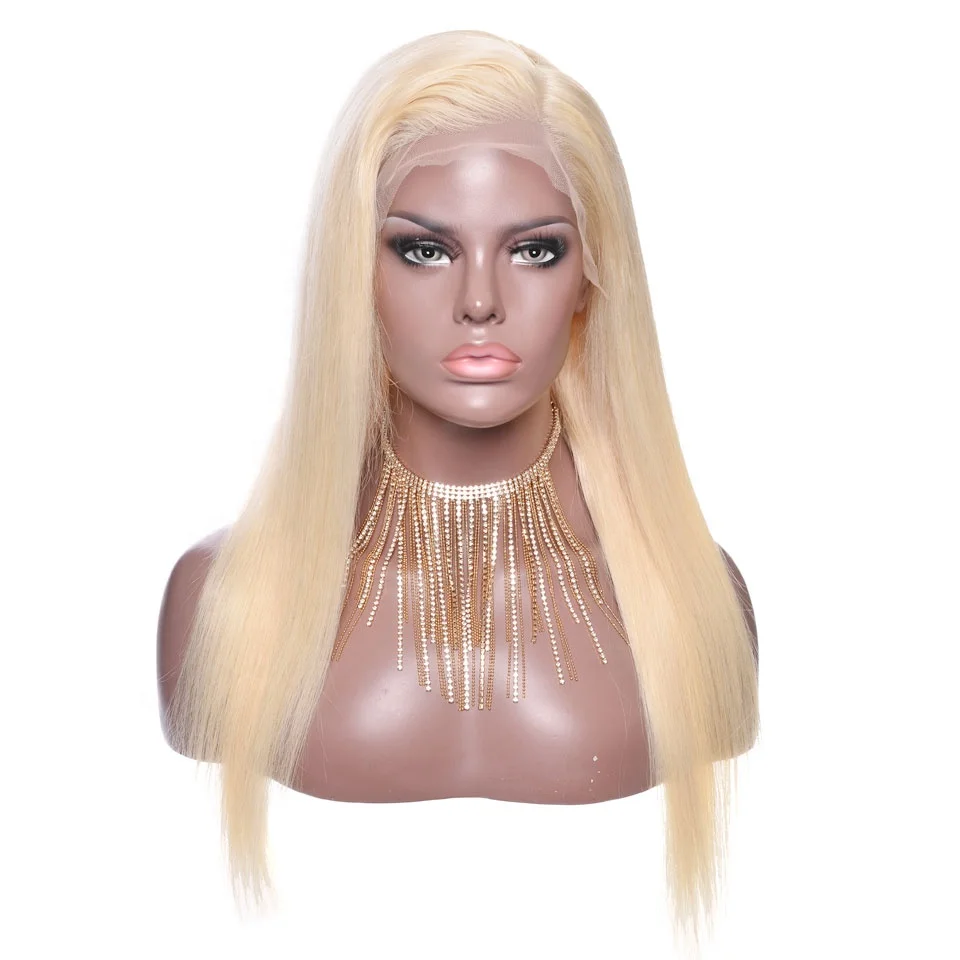 

Long 613# honey brazilian blonde lace front human hair wig, Color #613 blonde wig
