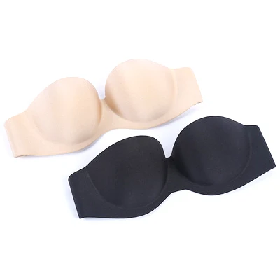 

Women Push up Backless Strapless Invisible Bra, Black, beige