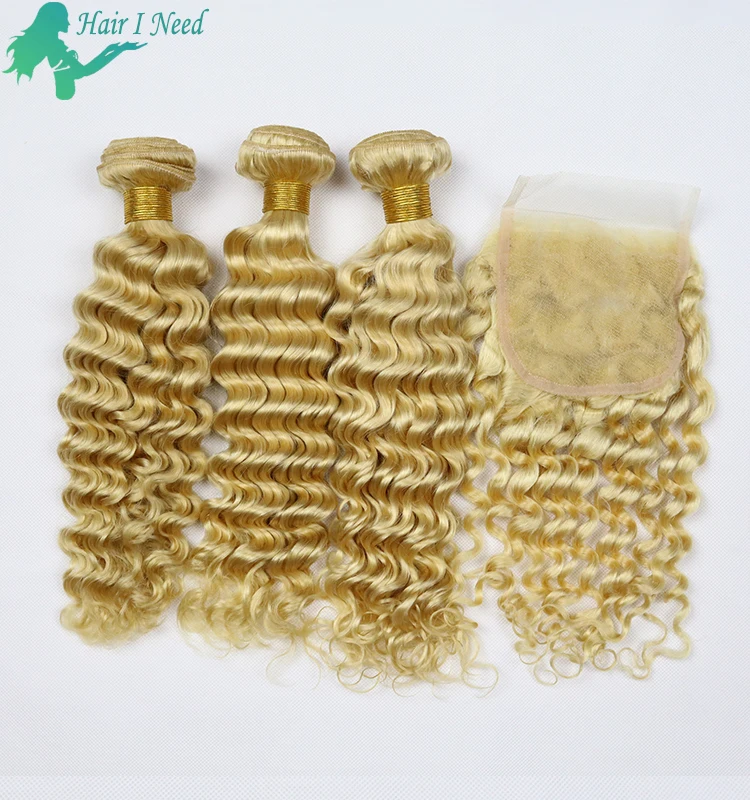 

613 blonde hair deep wave with 4x4 lace closure bleached in stock