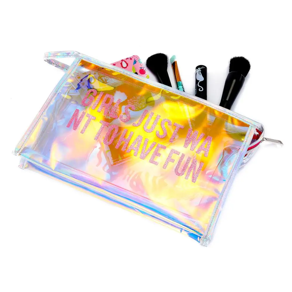 

YS-H021 Hot selling waterproof ladies holographic makeup bags women travel makeup zipper pvc clear cosmetic bag