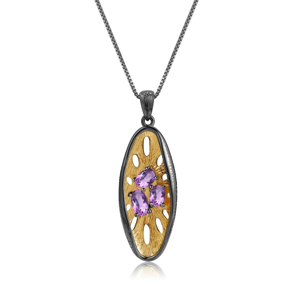 

Abiding natural gemstone women fashion gold plated 925 sterling silver jewelry amethyst pendants