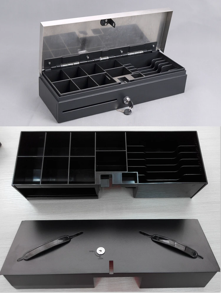 Black Color Lockable Fliptop Flip Top Cash Drawer 8 Coins Cash Register Drawer Rj12 Electronic