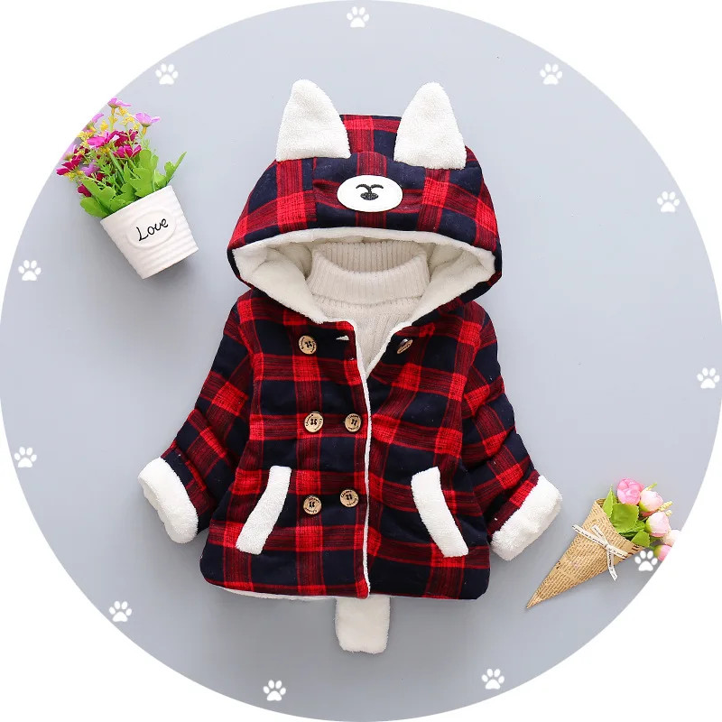 

wholesale 100% cotton cute fox ear newborn long sleeve thick warm hooded jacket coat baby girl winter coat