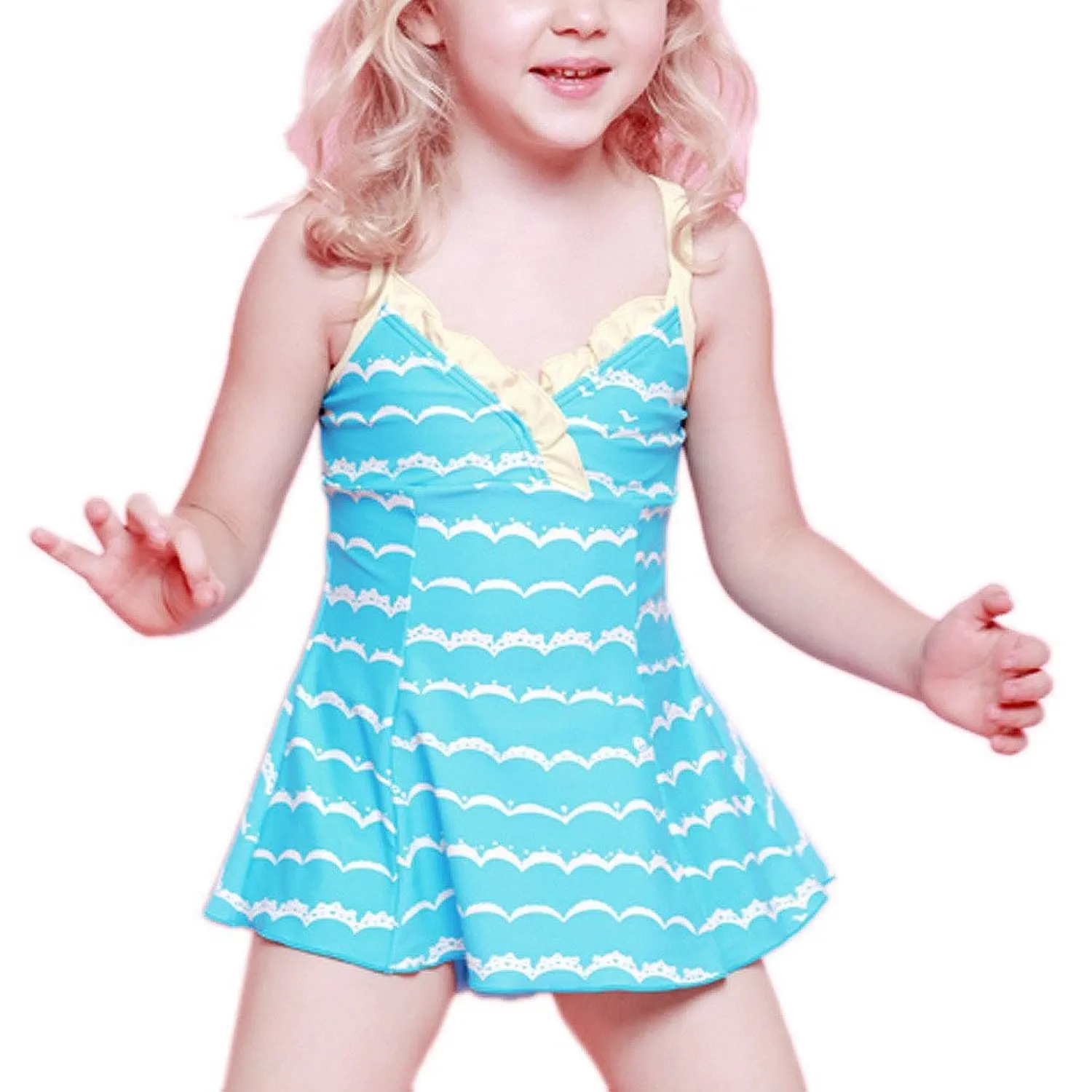 23.99. Jxstar <b>Little</b> <b>Girls</b>&apos; One Piece Wave Printed Frills Crossback Sw...