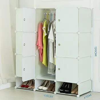 Easy To Clean White Wood Grain Magic 9 Cube Folding Wardrobes