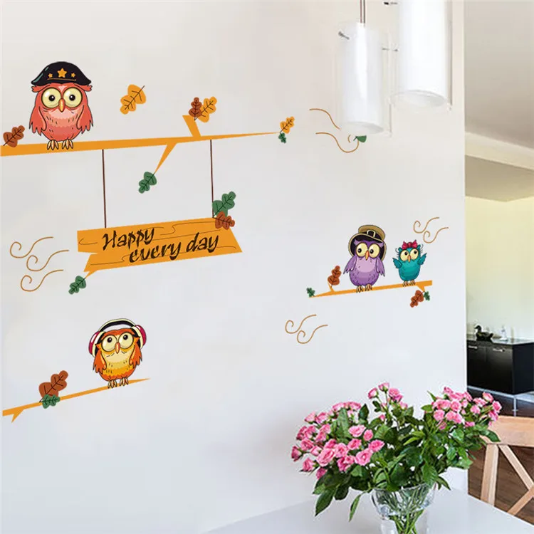 
wholesale custom magic waterproof sticker cute owl tree wall sticker for home decor 