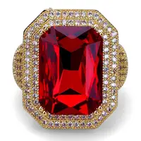 

HipHop 18k gold Muslim ruby ring designs for men, CZ diamond ruby ring