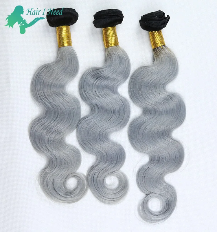 

Cheap Virgin Peruvian Ombre Grey Hair Body Wavy Style Human Hair 3 Bundles with Lace Closure