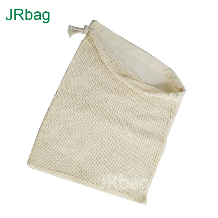 

Half Cotton Mesh Drawstring Produce Bag Pouch 100% Cotton 1 Side Cotton Cord with Adjustable Buckle Eco-friendly and Reusable, Natural color