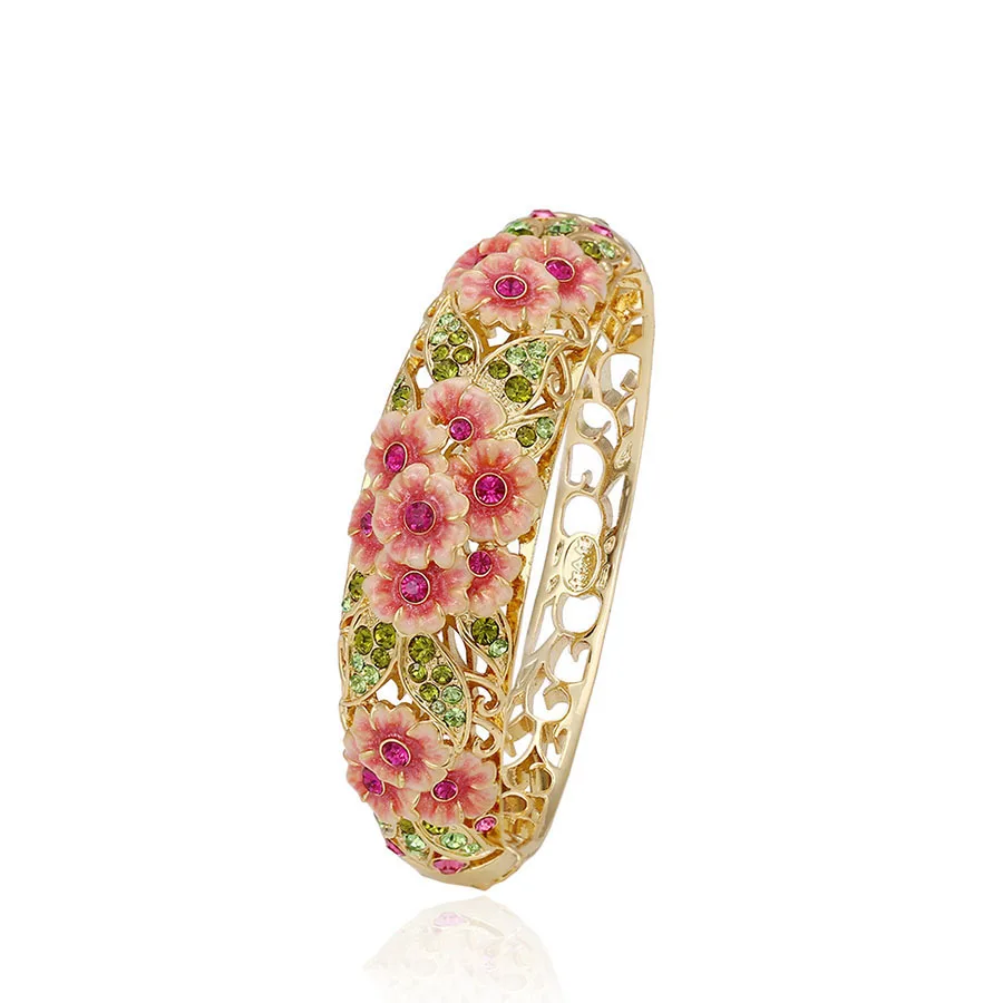 

bangle-108 xuping costume jewelry multi-colour flower enamel hollow gold bangle