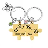 Stainless Steel Gold Color Rhinestone Miss Your Face Long Distance State Puzzle Key Chain Set
