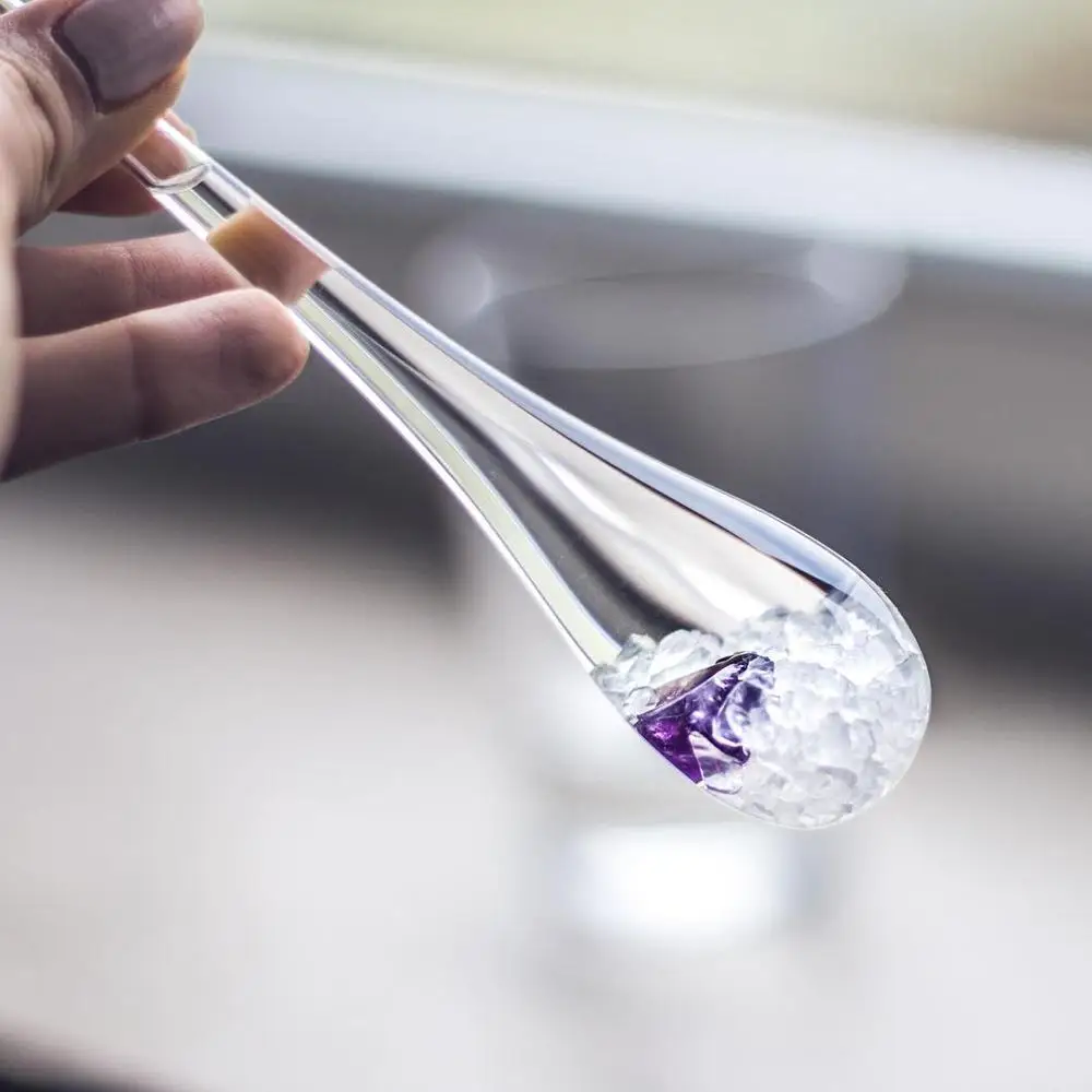 Natural Gemstone Decorated Cocktail Drink Borosilicate Glass Crystal Stirrer