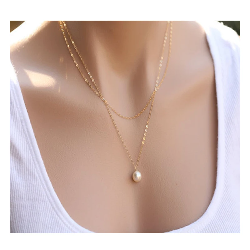 

Custom Necklace Simple Double Layer Thin Gold Choker Chain Necklace Pearl Pendant Necklace For Women Wedding Party Jewellery
