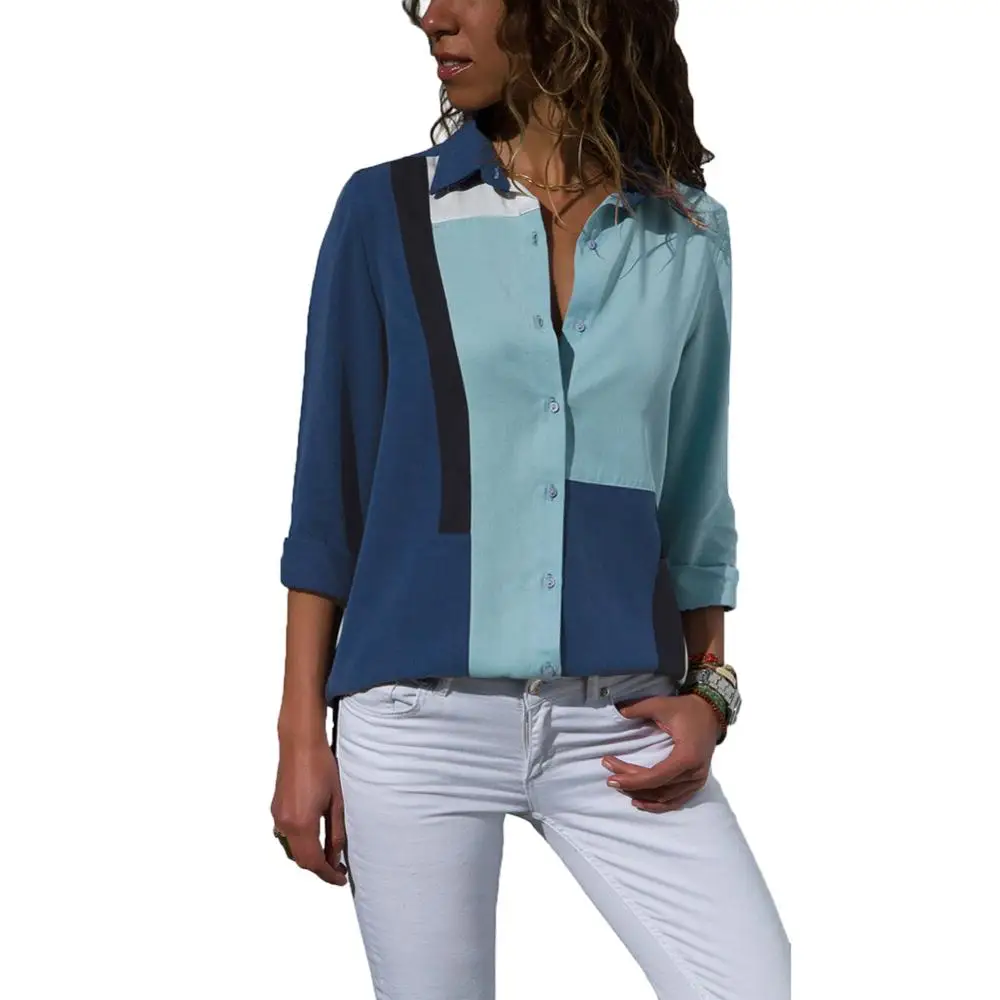 

Women's Color Block Stripes Button collared shirt