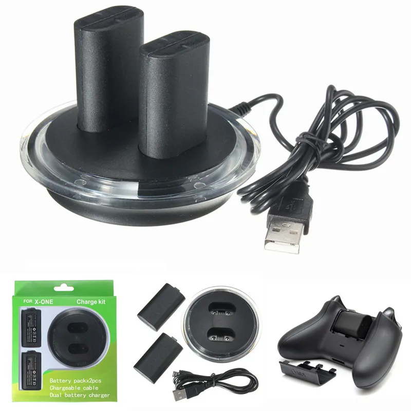 

Black Dual USB Charging Dock Station Gamepad Charger +2 Rechargeable Battery Batteries for XBOX ONE Controller Charge Kit