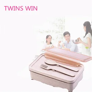 Image of Spain Hot Selling 2019 Customize folding leakproof rectangle shapes wheat straw fiber bento lunch box 053
