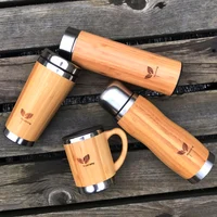 

16oz drink travel mug metal insulated eco water cup coffee thermos vacuum flask yogurt bamboo tumbler stainless steel wooden cup