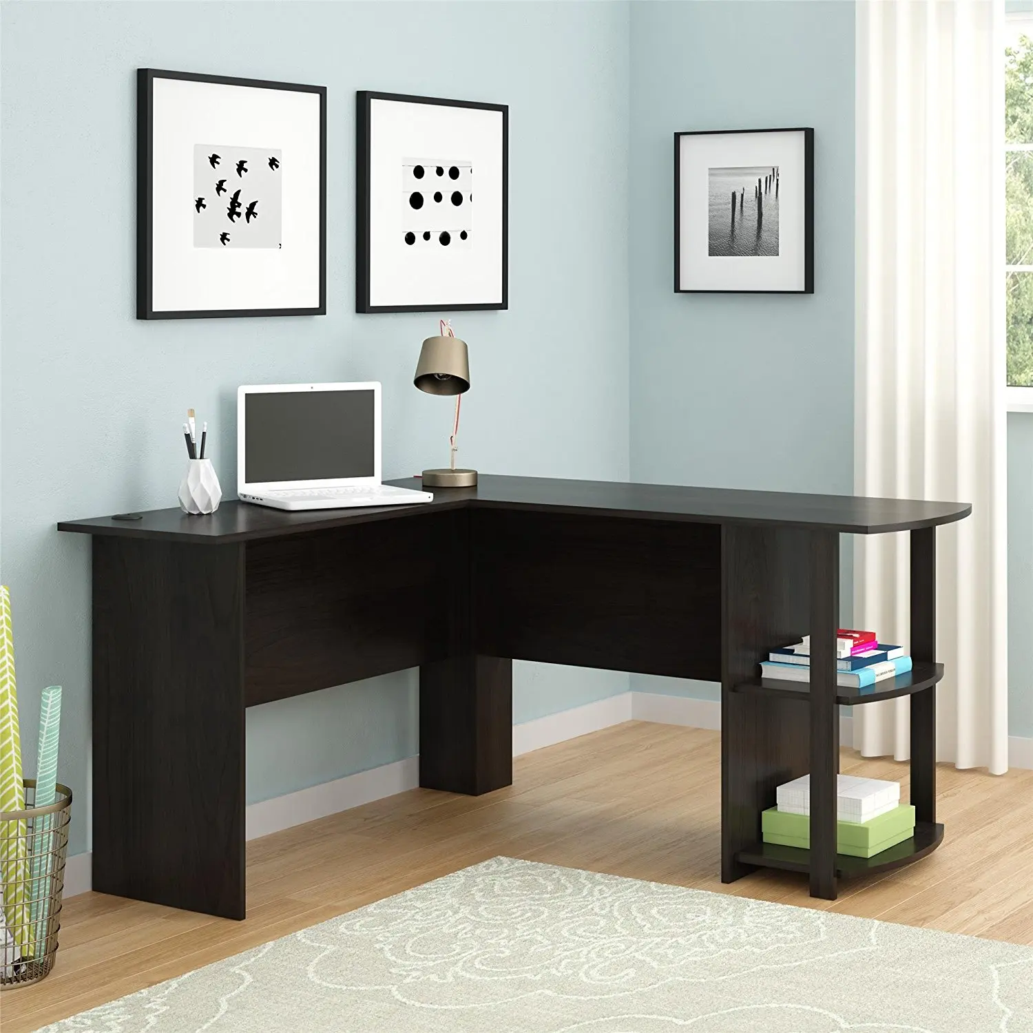 Wooden Home Office L Shaped Desk With Bookshelves Buy Wood