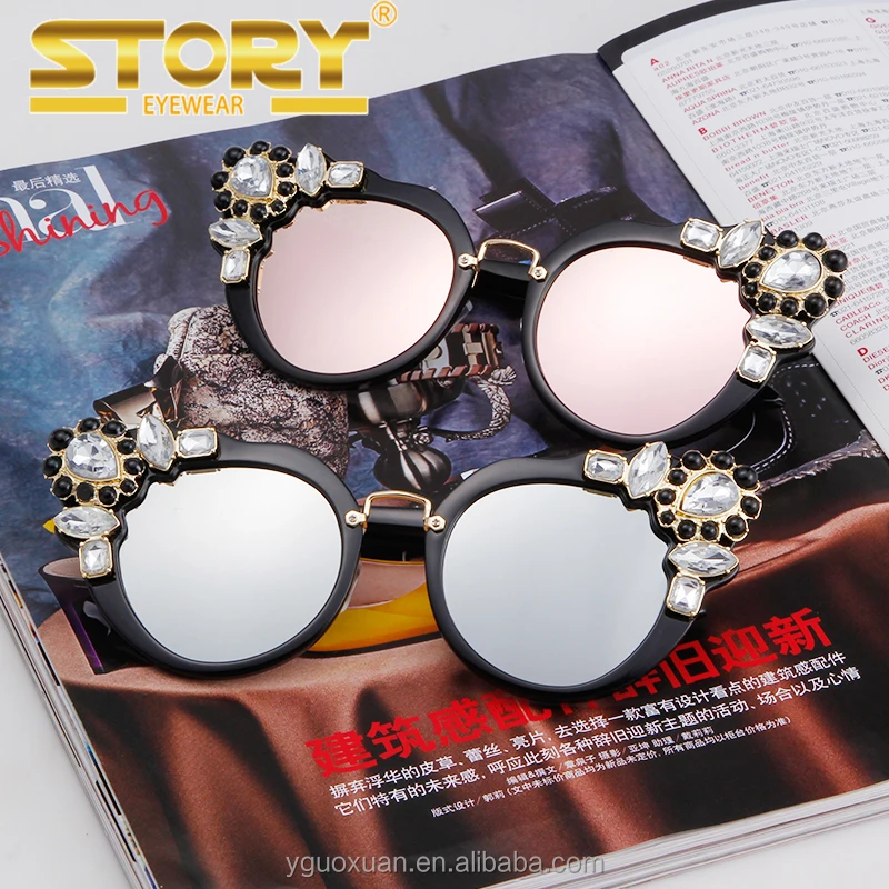

Story STY9118D italy design Retro European flowers Diamond Sunglasses Women Fashion Big-frame PC frame Glasses