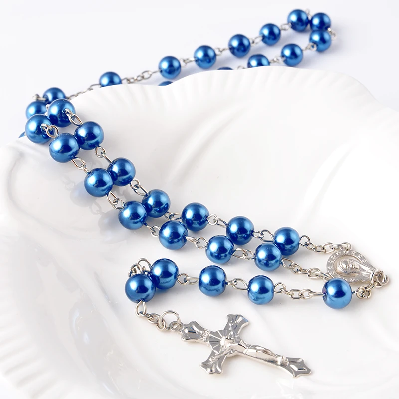 

JC Factory Wholesale Cross Pendant Rosary Chain Jewelry Necklaces Glass Pearl Beads Prayer Necklace Rosary Bead