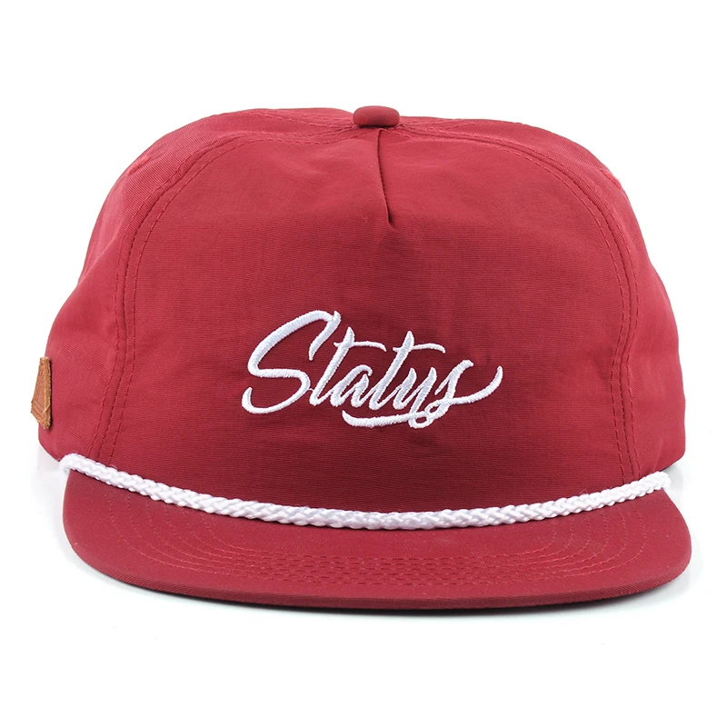 5 Panel Rope Unstructured Snapback Hat Cotton Embroidery Snapback Caps