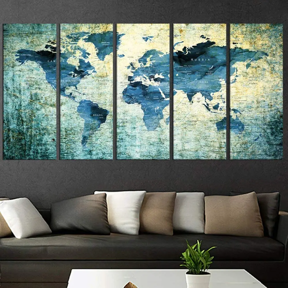 Buy Blue World Map Metal Wall Art, Large Scale Metal Wall Hanging, 3D