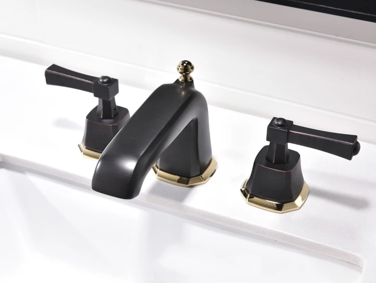 Basin Faucet Black Finished 3-hole Basin Mixer Dual Handle ...