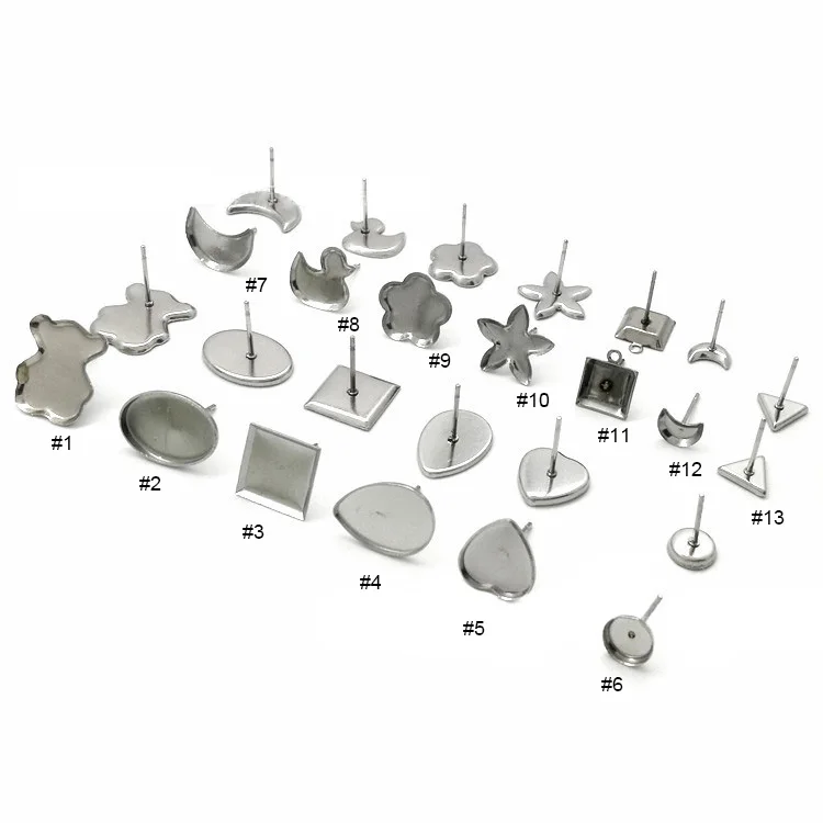 

S1094 Square Heart Stainless Steel Earring Posts / Bases / Studs / Settings ,Stainless Steel Accessories
