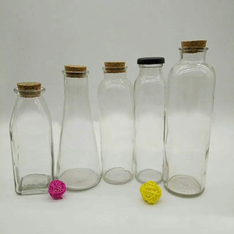 500ml Wooden Cork Lid On Glass Drinking Bottles Fruit Juice Packing