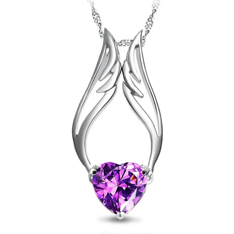

18K white gold plated austrian crystal angel wing heart necklace pendant fashion jewelry, N/a