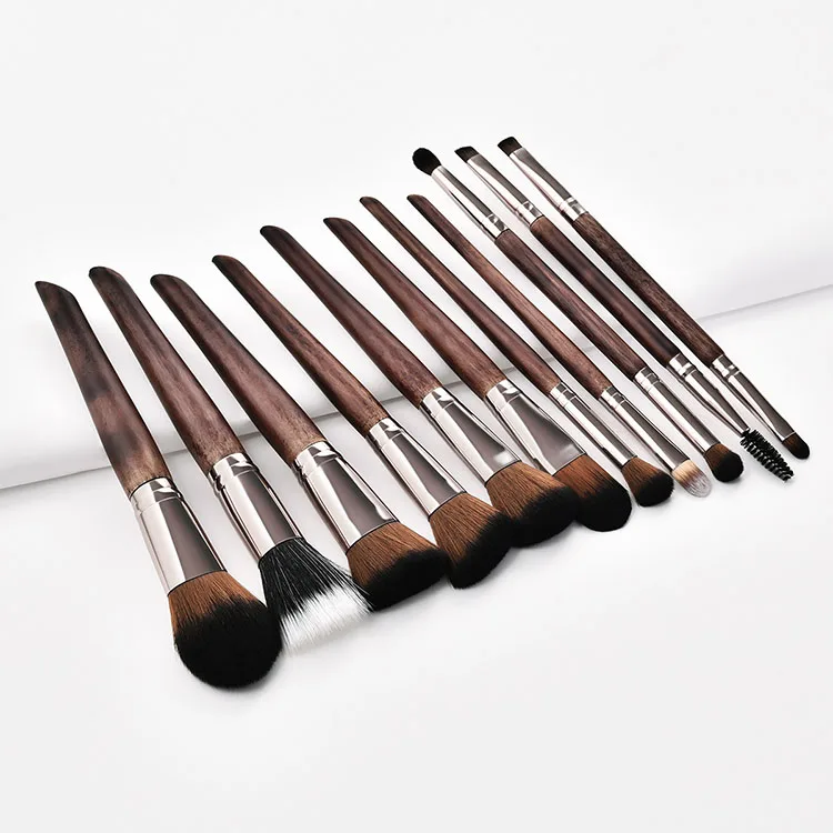 

11 Pieces Makeup Brush Set Wood Coffee Color Handle Attractive Beautiful Makeup Brush Holder Cleaner Private Label OEM ODM