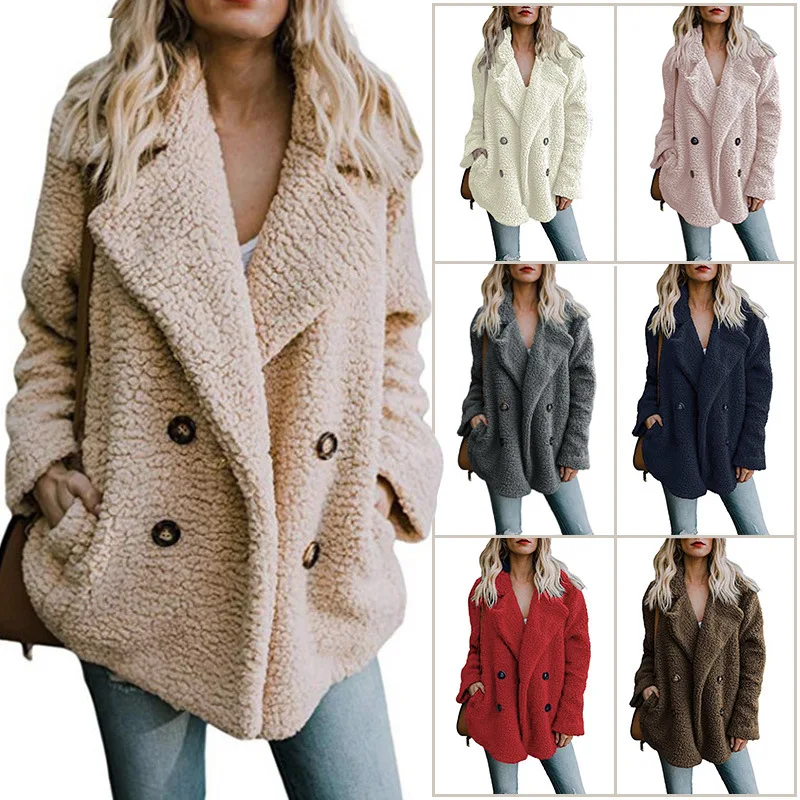 

2019 New Autumn and winter new loose velvet shirt European and American long-sleeved double-breasted fur coat FNM2033