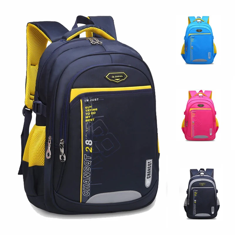 

2018 OEM primary school backpack school bag, Black, royalblue, yellow, rose red, blue and green, customized