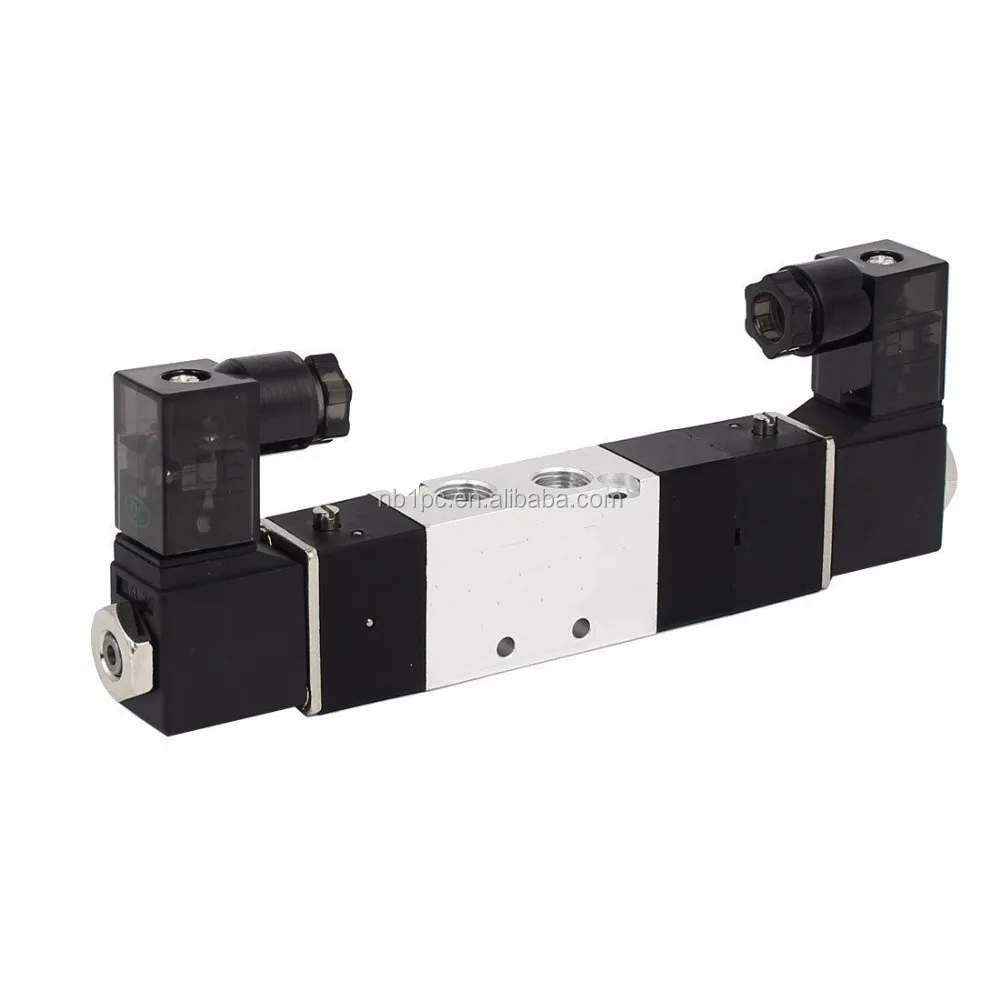 1/8\" DC12V 4V130C-06 Double Coil Electric Solenoid Valve 5/3 Way Pneumatic Middle Center Close Manual Pilot Structure Gate Type