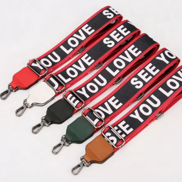 

Fashion Decorative Letter Print Women Shoulder Bag Nylon Strap With Multi Color Leather Ends, 10 colors in stocked