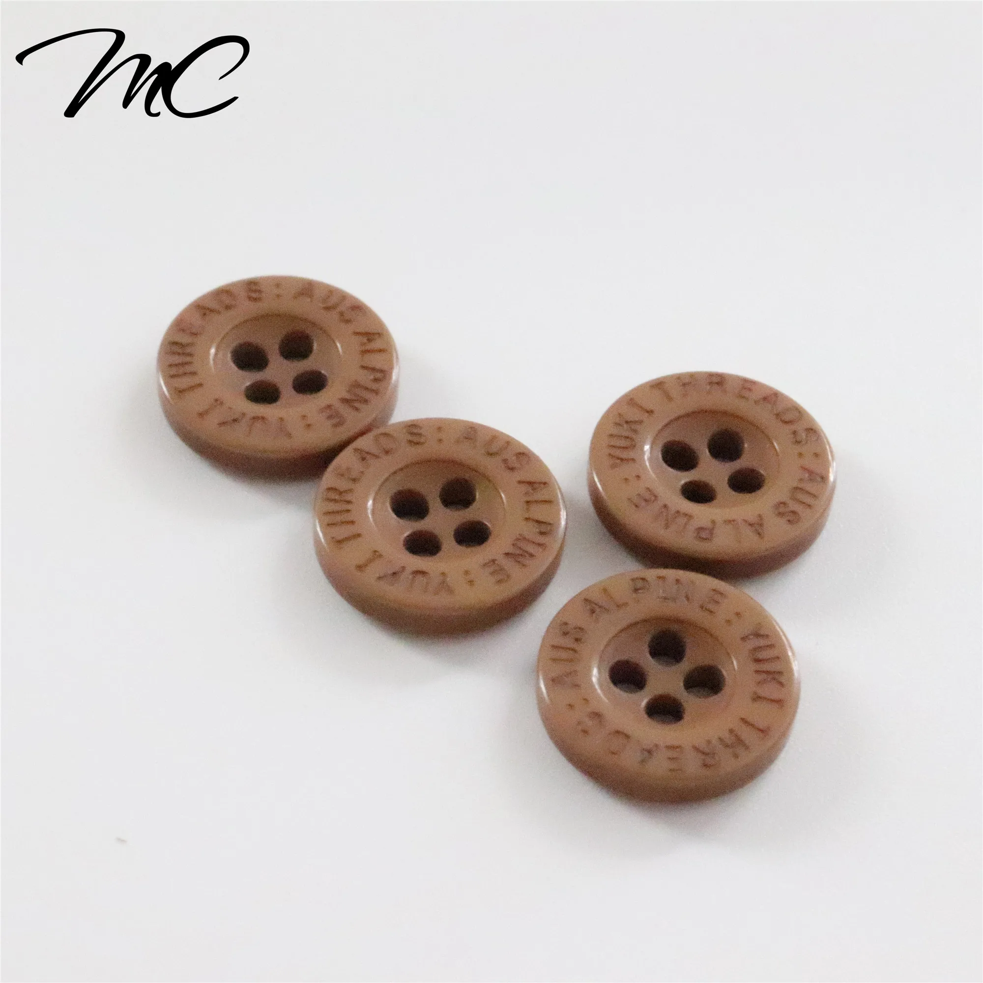 

Custom Brand Logo Round Engraving Resin Buttons With Four Sewing Holes for Clothes/ Shirts