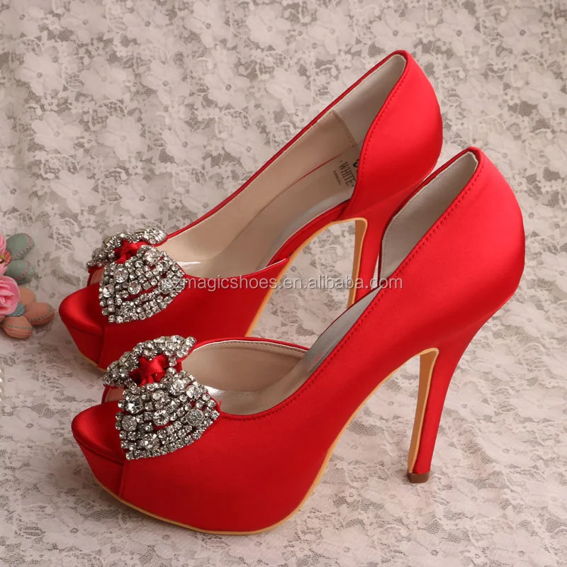 

(23 Colors) Womens High Top Dress Shoes Red Satin 12 CM