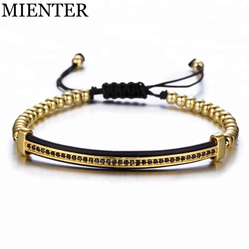 

Wholesale Macrame Bracelets Jewelry  hand made Rose Gold Micro Pave Black CZ Beads Bracelet Men, Picture
