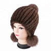 Girl's Winter Beany Custom Beanie Mink Fur Hat With Two Fox Fur Ball