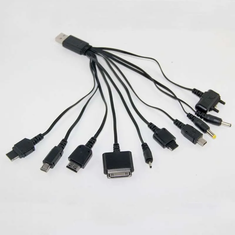 

Cellphone charging and data transfer 10 in 1 universal usb multi charger cable, White;black