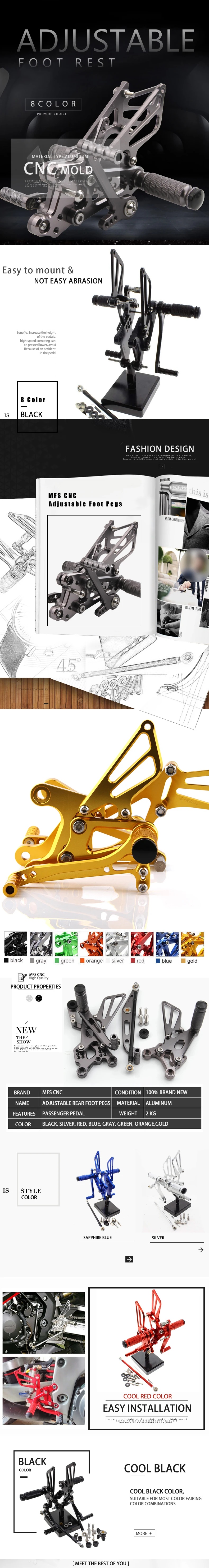 Moto Réglable Rearset Rearsets Foot pegs Pour Yamaha YZF-R6 2017 2018 GY