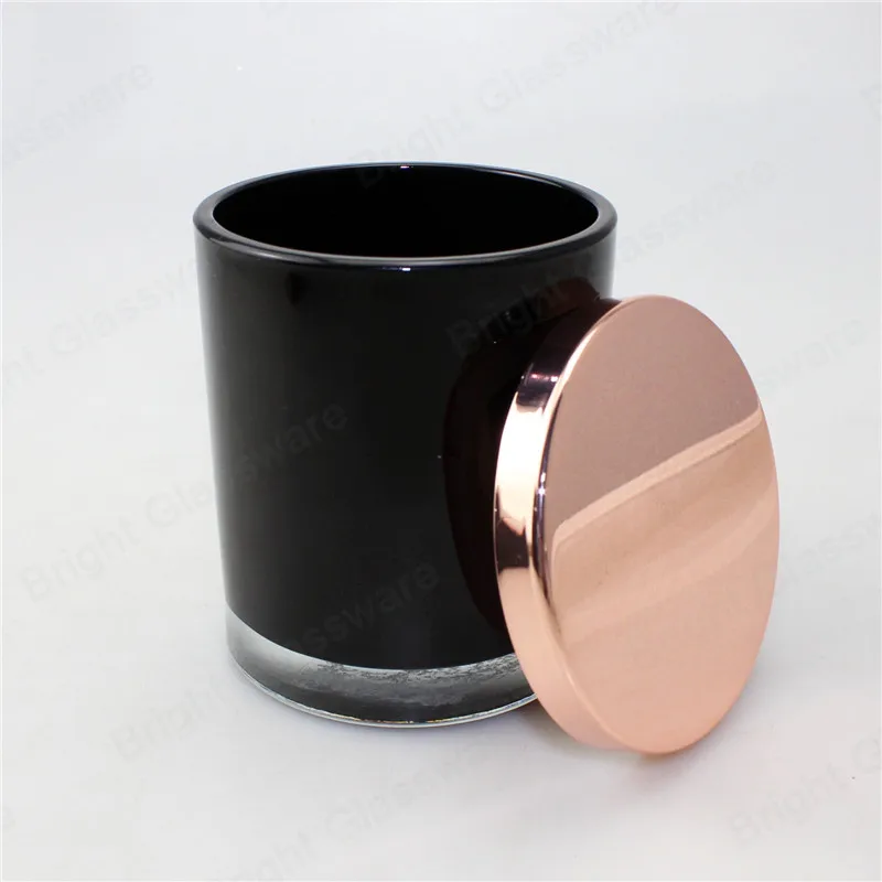Customized 10oz Black Glass Candle Jar With Silver Rose Gold Metal Lid ...