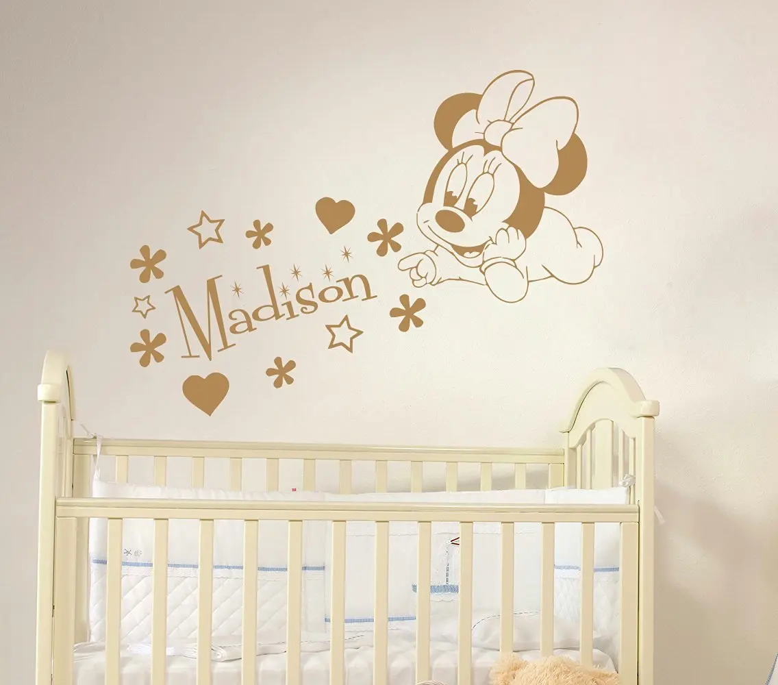 Name Wall Decal Minnie Mouse Vinyl Decals Sticker Custom Name Decals Personalized Baby Girl Name Decor Bedroom Nursery Baby Room Decor ZX59