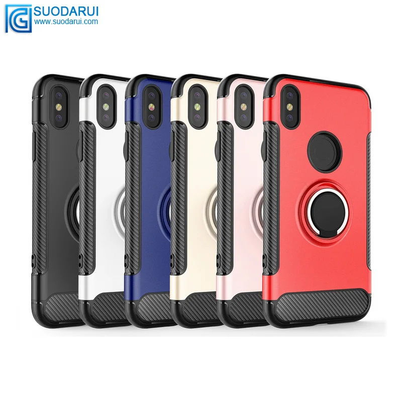 Anti-drop rotating ring bracket Car Magnetic Case for iPhone 360 protective Back carbon fiber cover