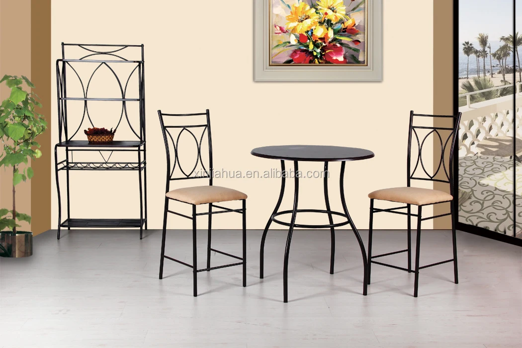 Modern fashion orange wood top metal legs 2 seater dinner room table set furniture folding small round dining table and chairs