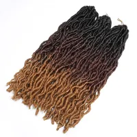 

New Wavy Goddess locs hair extension 3tone Color Ombre Faux Locs Crochet Braiding Hair