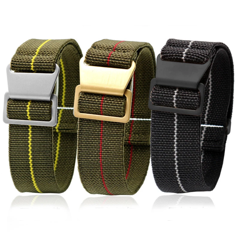 

Green black nylon military army adjustable watch strap,   sweatproof elastic nato canvas watch strap band for watches, 3 color