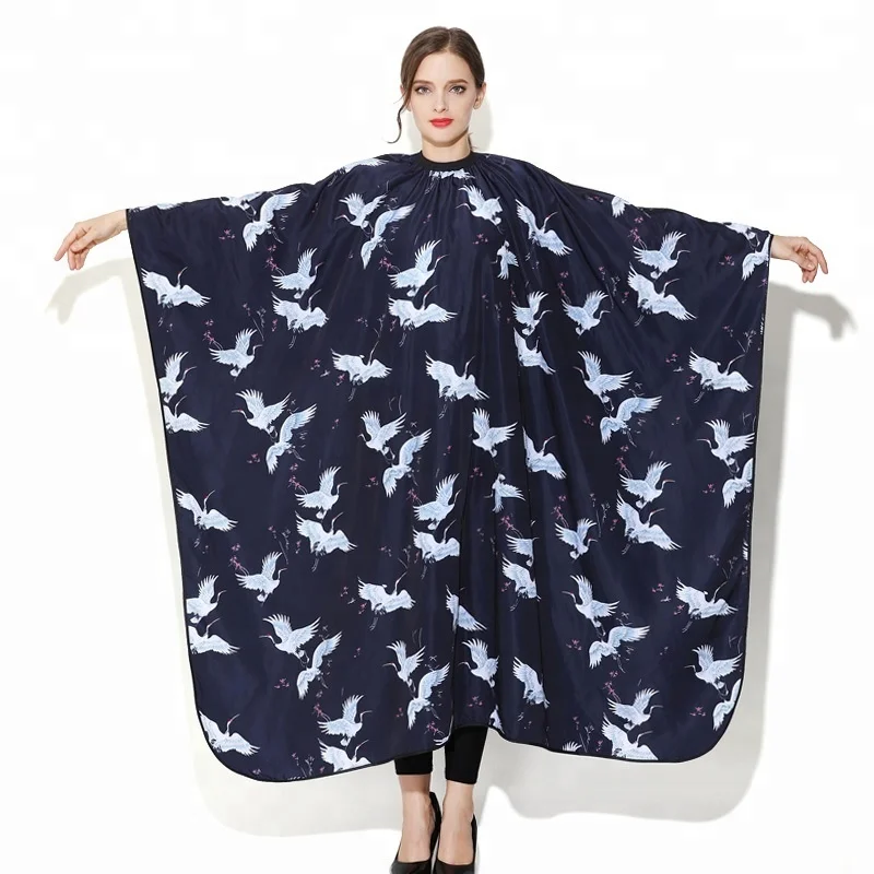 

crane print hair salon styling cloth extra big waterproof and chemical proof salon cutting cape custom polyester barber cape, Printing